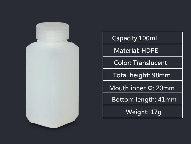 100ML square Пустой из ПВП бутылка узкий рот твердый пластиковый контейнер для жидкости, лосьона, косметической упаковки бутылки пищевой - Цвет: 100ML square