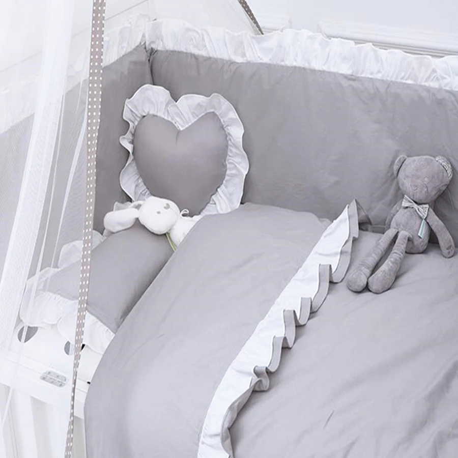 Детский комплект постельного белья бампер 100% хлопок лист лотоса кружево