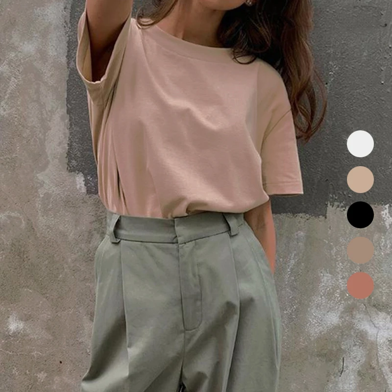 Футболка женская хлопковая оверсайз базовая однотонная повседневная свободная