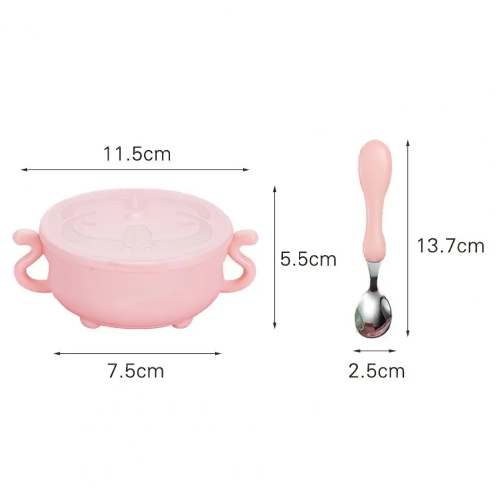 

4Pcs/Set Kids Dinnerware Ear Handles Anti-scald Stainless Steel Insulated Tableware Cartoon Shape Feeding Bowl