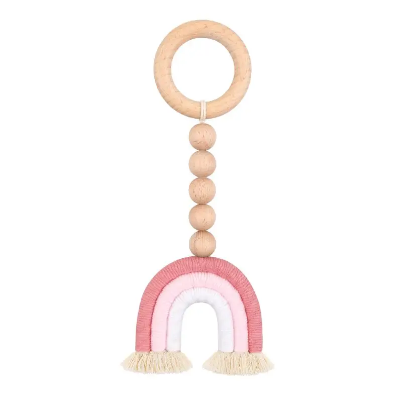 

Handmade Baby Wooden Teether Natural Wood Rattle Chewable Play Gym Stroller Toy Rainbow Teething Toys