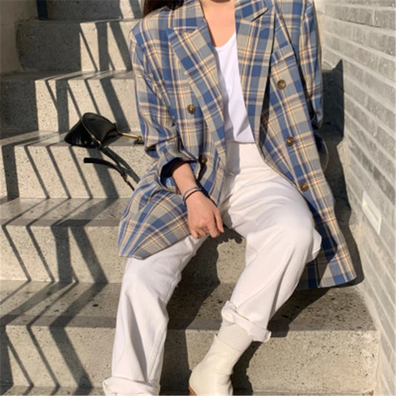 

Женский блейзер, цвет в клетку, Повседневный, средней длины, осень размера плюс г., 2020