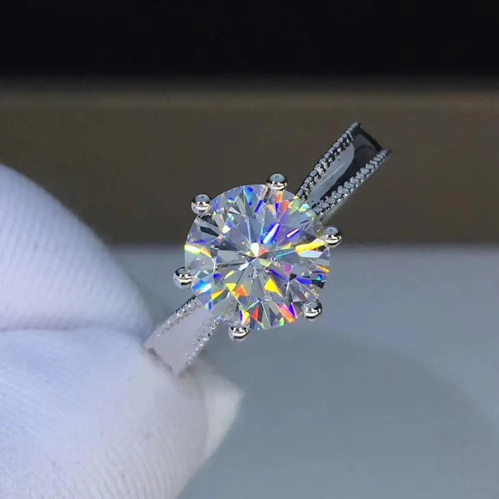 Кольцо Moissanite из белого золота с круглыми лучами, 2ct 8,00 мм D VVS, роскошное свадебное кольцо Moissanite для женщин