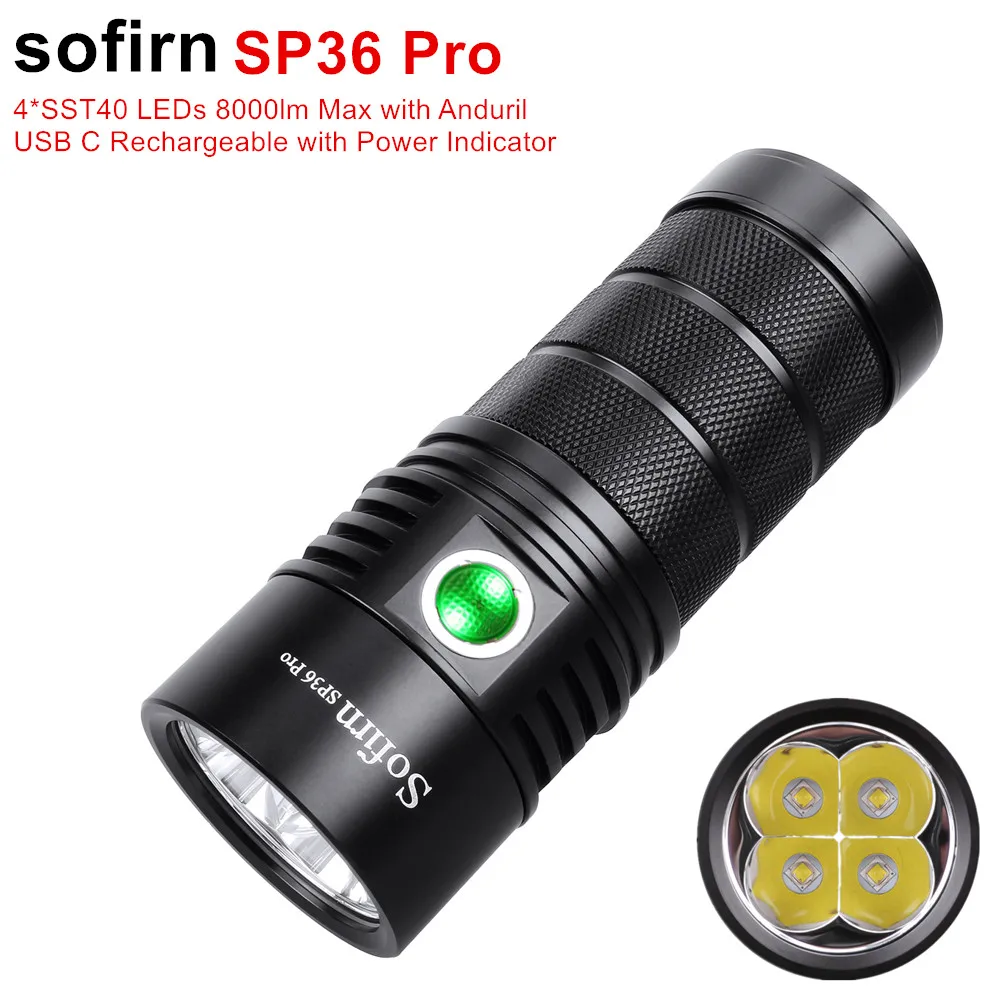 

NEW Sofirn SP36 Pro Anduril 4*SST40 Powerful 8000LM LED Flashlight USB-C Rechargeable 18650 Torch Super Bright Lantern 6500K