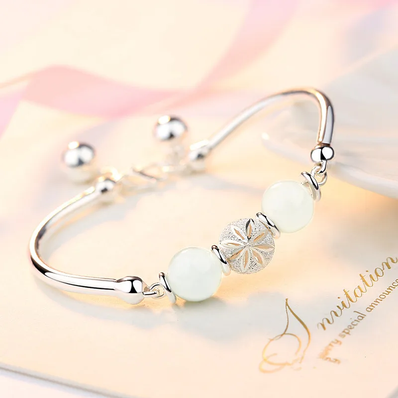 Серебряный браслет с круглыми бусинами и шармами для женщин девушек модное