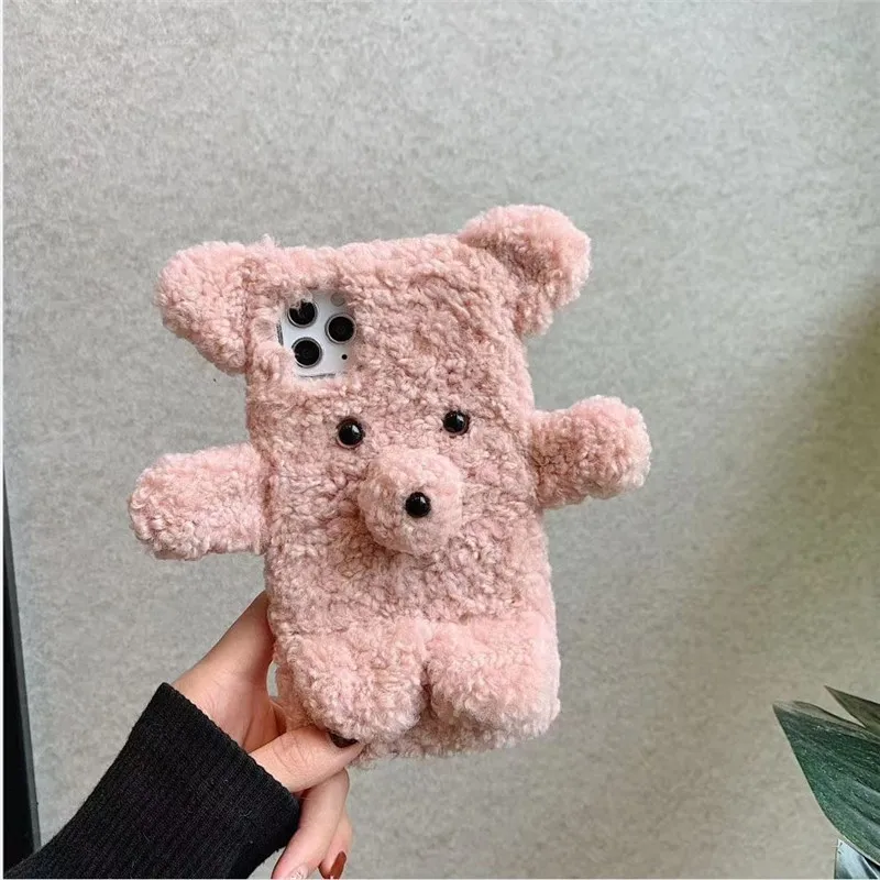 

3D Cartoon Plush Bear Soft Phone Case for Iphone 11 Pro 12 Max X XS Max XR 7 8 Plus SE 2020 Cute Back Cover