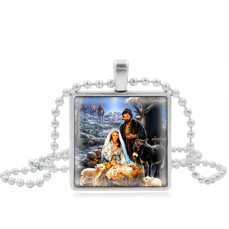 Иисус родился религиозные иконы полный кабошон стеклянная плитка цепь ожерелье