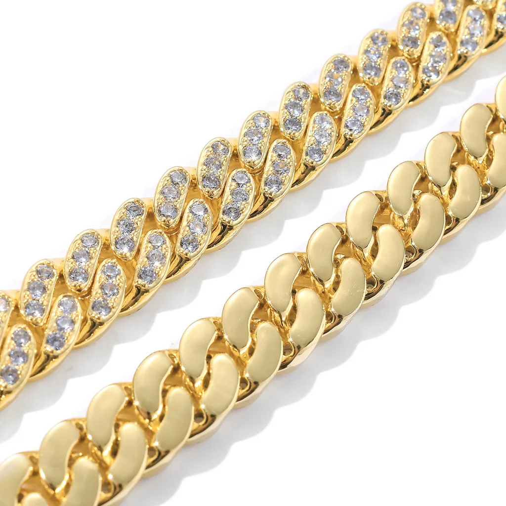 

Hip Hop 13MM Cuban Chain Bling Iced Out CZ Setting 5A+Cubic Zirconia Stone 14k Gold Plating Copper Necklace for Men Fine Jewelry