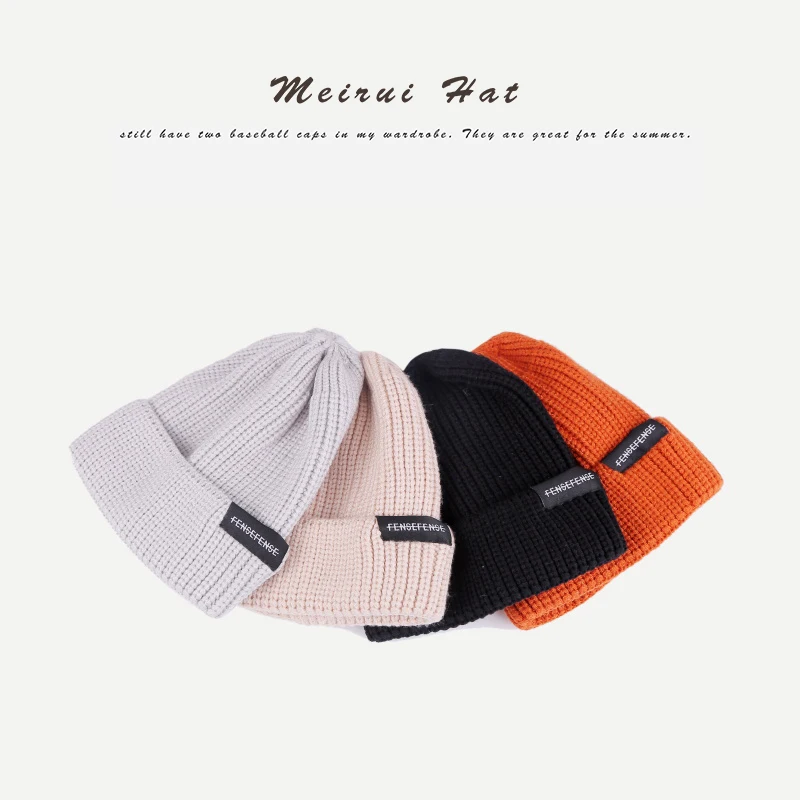 Ярлык с буквами хлопковая шерстяная шапка зимние шапки для женщин теплая