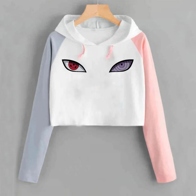 Harajuku аниме толстовки для женщин Наруто укороченная Толстовка Uchiha Uzumaki Hatake Eyes пуловер с рисунком толстовка хип хоп Уличная