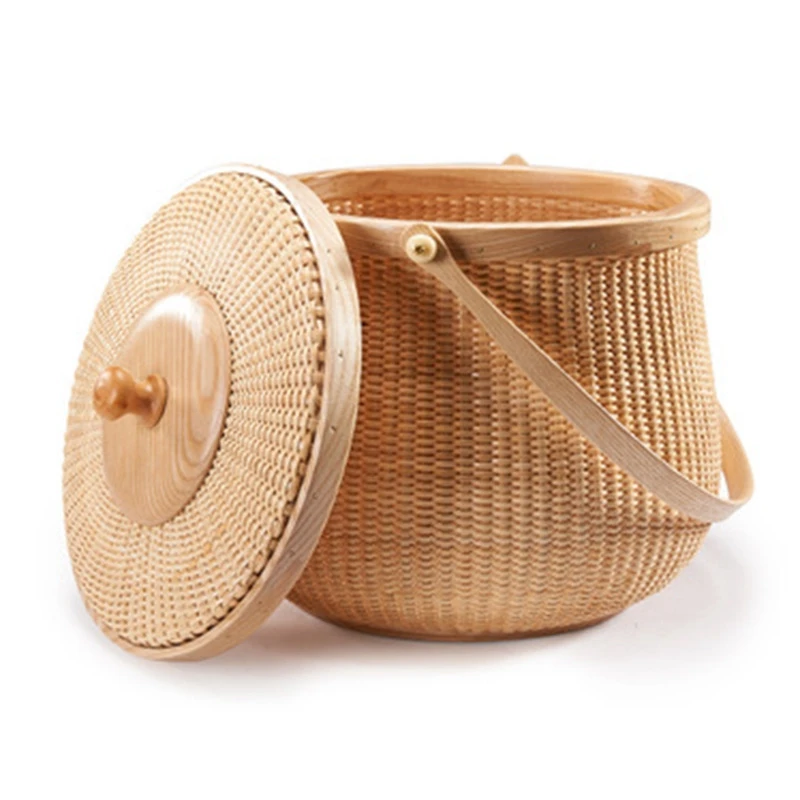 

HOT Hand Woven Storage Basket, Hand Basket, Storage Basket, Tea Collection Basket, Solid Wood Basket with Lid, Fruit Basket