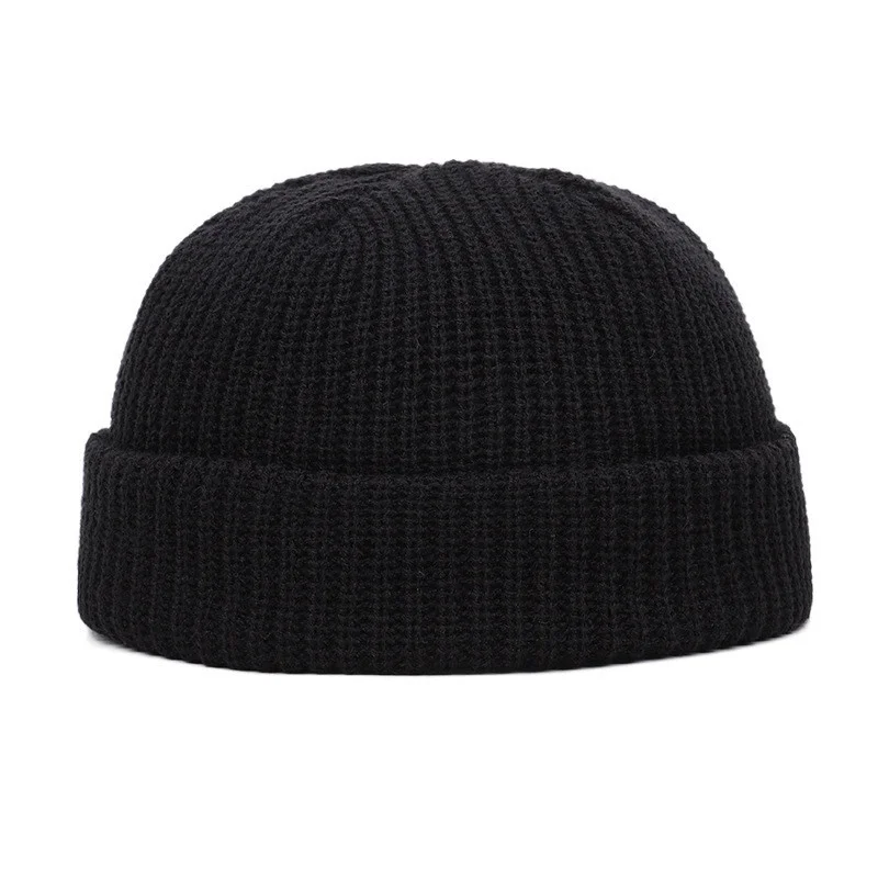 Вязаные шапки для женщин, Кепка с черепом, мужская вязаная шапка, зимняя, Ретро стиль, без полей, мешковатая Кепка с манжетами, рыбацкие шапочки, шапки для мужчин