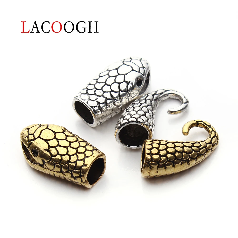 

10set/lot 7mm Antique Gold/Silver Snake Shape Clasps Leather Cord Bracelet Necklace Connectors End Cap For DIY Jewelry Making