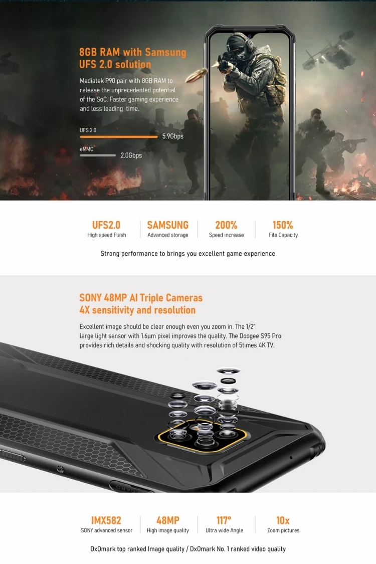 DOOGEE S95 Pro 8 ГБ 128 48MP Камера IP68 IP69K прочный сотовый телефон 6 3 &quot5150 мАч Helio P90 Octa Core Android