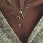 Женское многослойное ожерелье с подвеской в виде месяца, карты и кругов