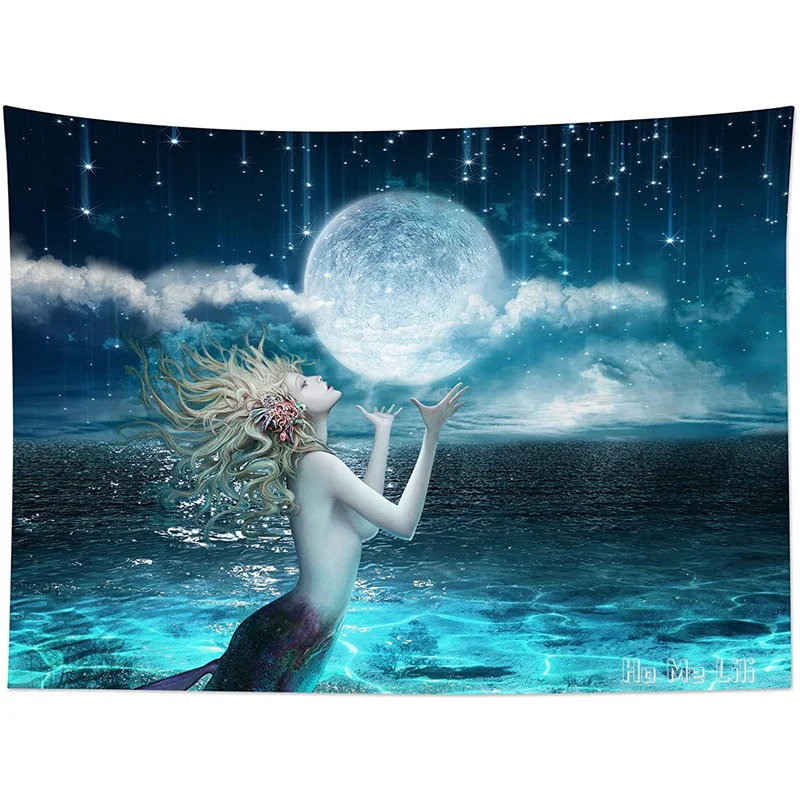 

Small Full Moon Over Ocean Mermaid Teen Girl Underwater By Ho Me Lili Tapestry Fantasy Psychedelic Starry Galaxy Wall Art