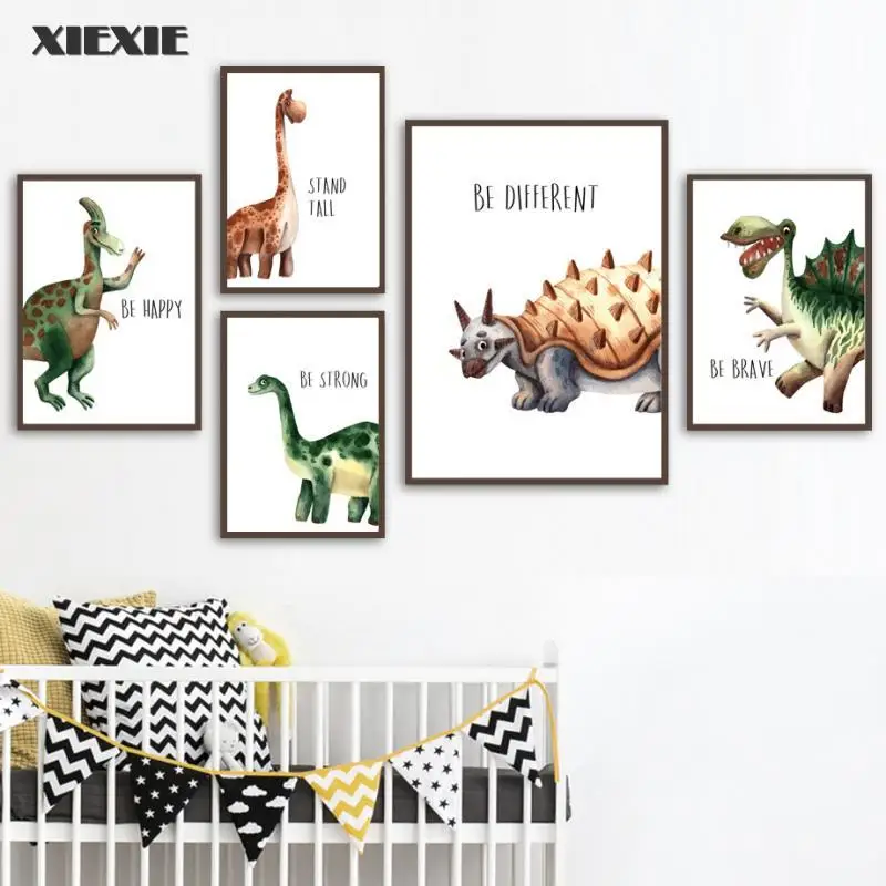 

Cartoon Dinosaur Inspirational Quotes Nursery Wall Art Canvas Painting Animals Nordic Posters and Prints Baby Kids Room Decor