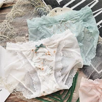 new women cotton underwear sexy lace panties fashion ice silk briefs low waist seamless bow underpants female sexy lingerie