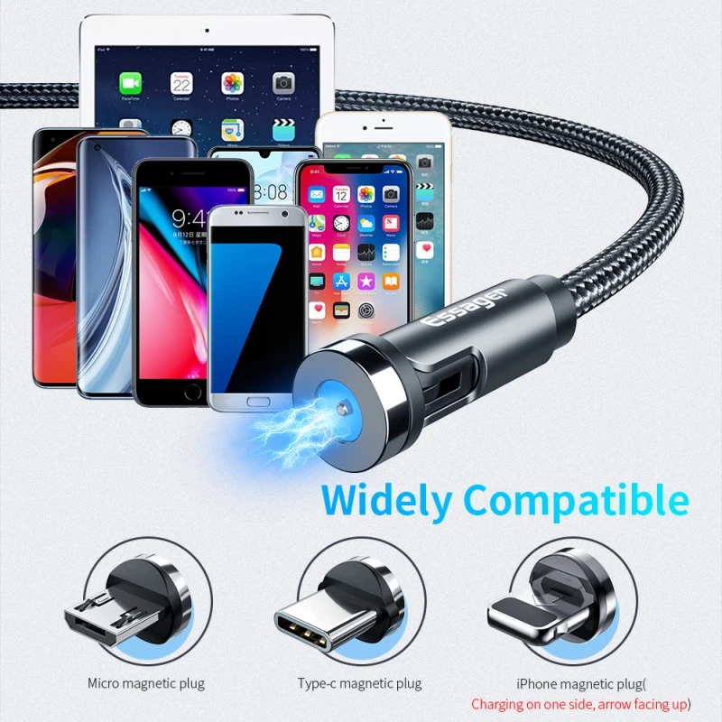 

Essager 540 Rotate Magnetic Cable Fast Charging Magnet Charger Micro USB Type C Cable Mobile Phone Wire Cord For IPhone Xiaomi