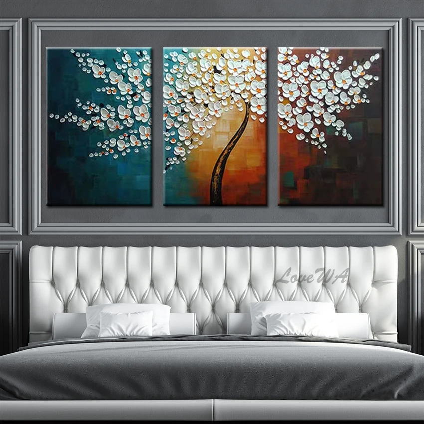 Палитра ножей цветок художественная картина маслом 3 панели абстрактная ручная