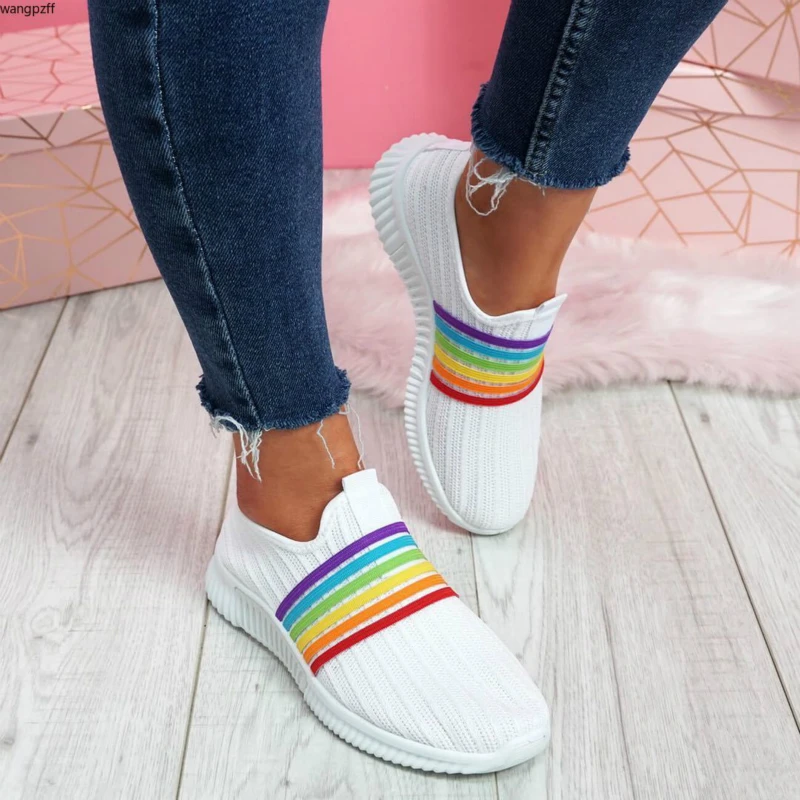 

Plus Size35- 43 Breathable Mesh Platform Sneakers Women Slip on Soft Ladies Casual Running Shoes Woman Knit Sock Shoes Flats