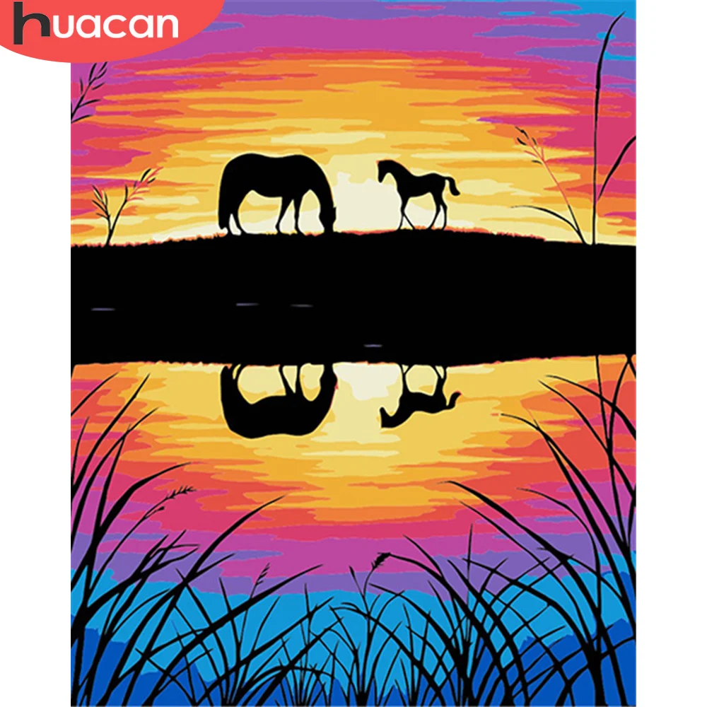 

HUACAN DIY Pictures By Number Horse Kits Hand Painted Paintings Art Coloring By Numbers Landscape Drawing On Canvas Home Decor