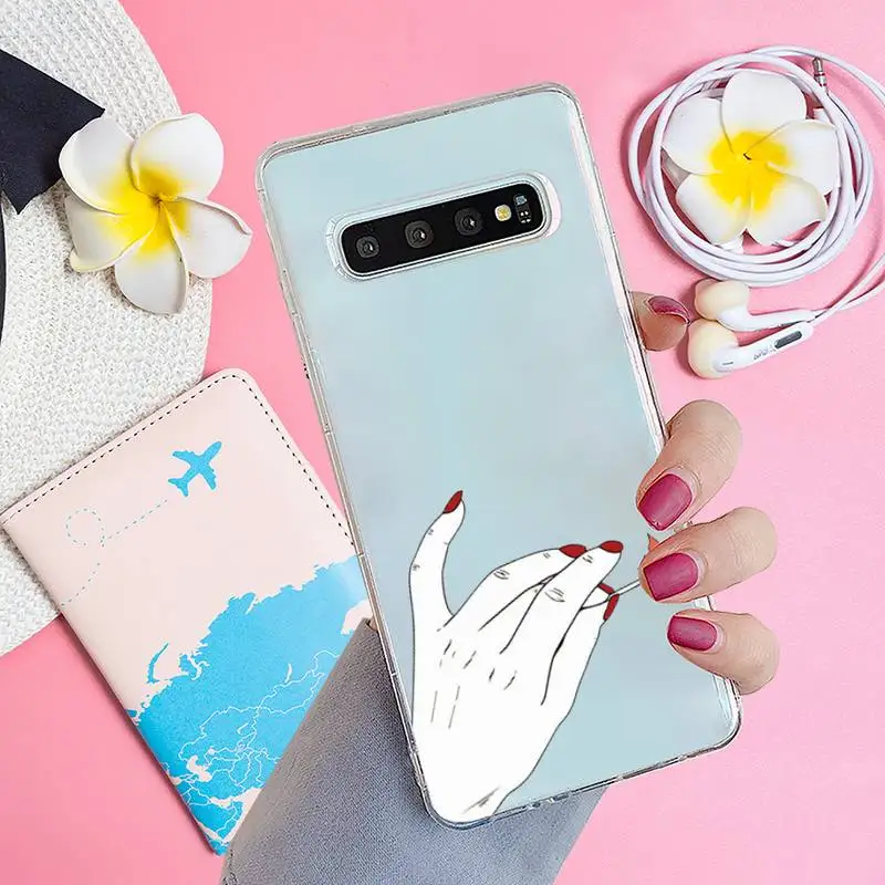 

Hand art daisy Love heart butterfly Phone Case Transparent for samsung A 21s 50 71 S 8 9 20 20fe note 10 20 ultra plus