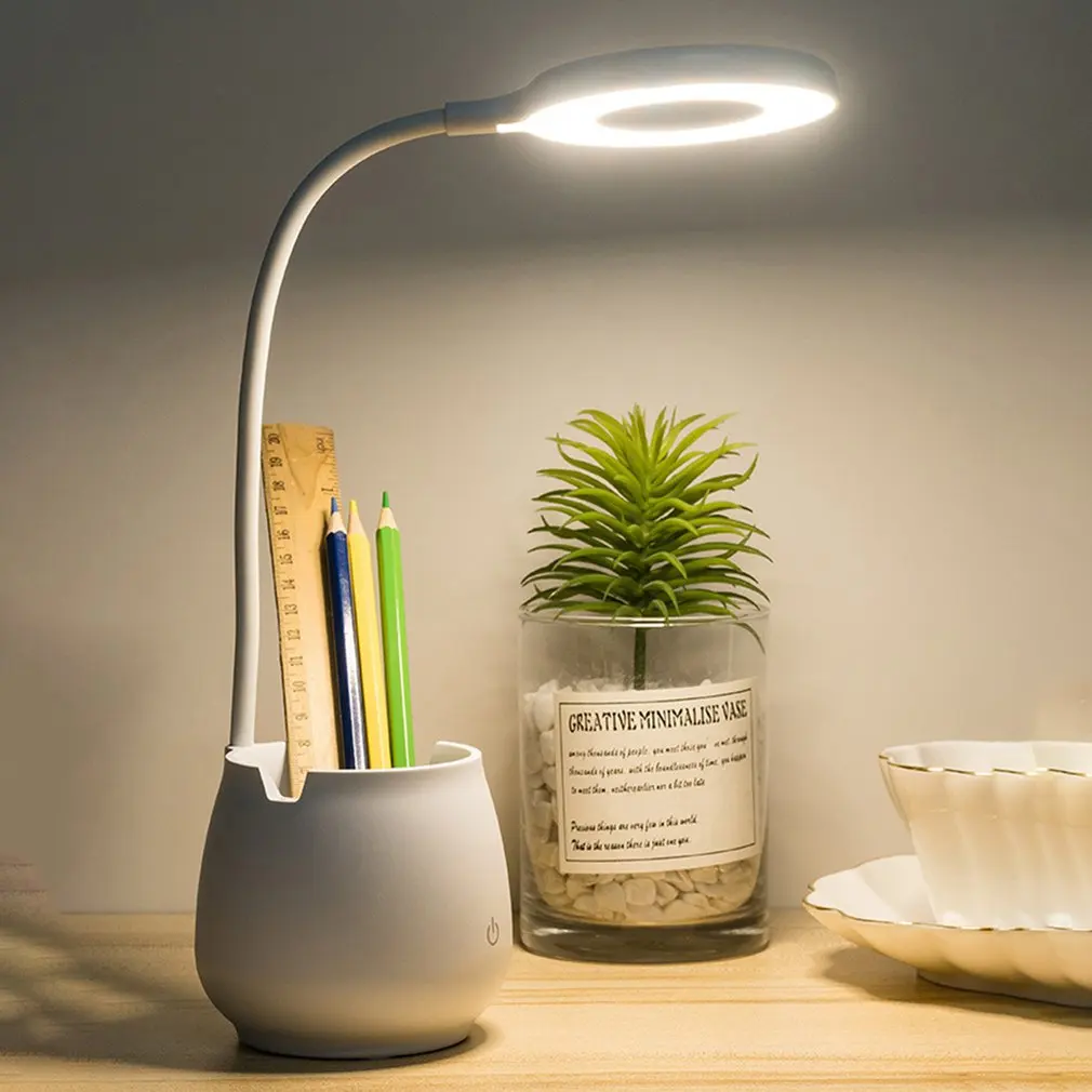 

Desk Lamp for Study Working Writing Loft Bedroom Dimmable Creative Design Flexo Light Pen Container with USB Rechargeable