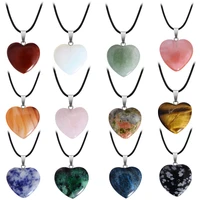 12 pieces of natural stone pendants hand carved love heart shaped rough stone peach heart crystal necklace color random delivery