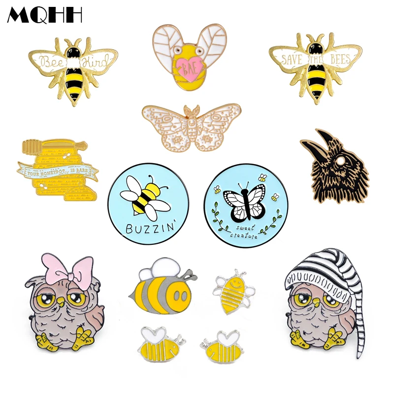 Эмалированная брошь в виде мультяшных животных Бабочка пчела птица сова любовь