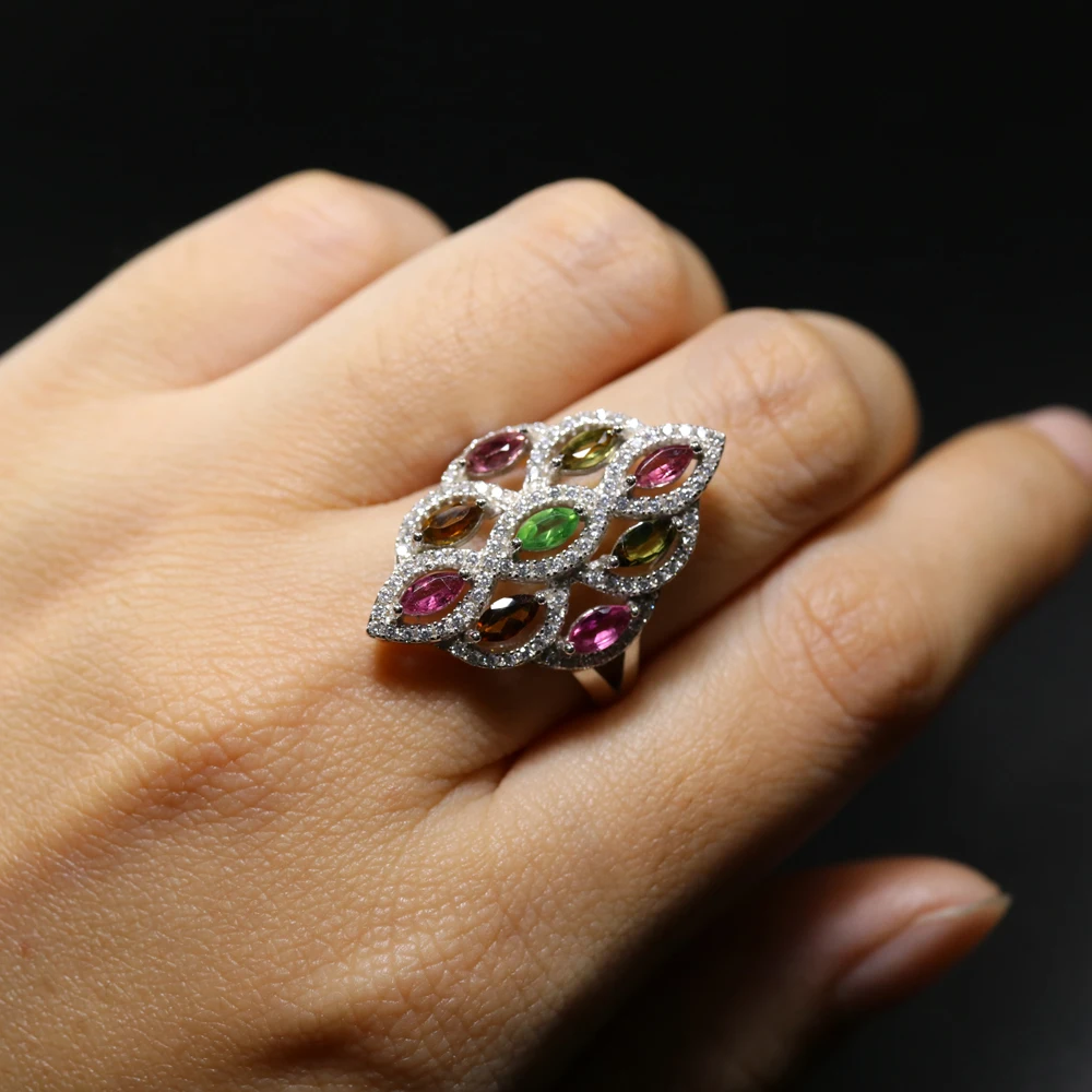 Женское кольцо из разноцветного турмалина 5*2 5 мм с натуральным драгоценным