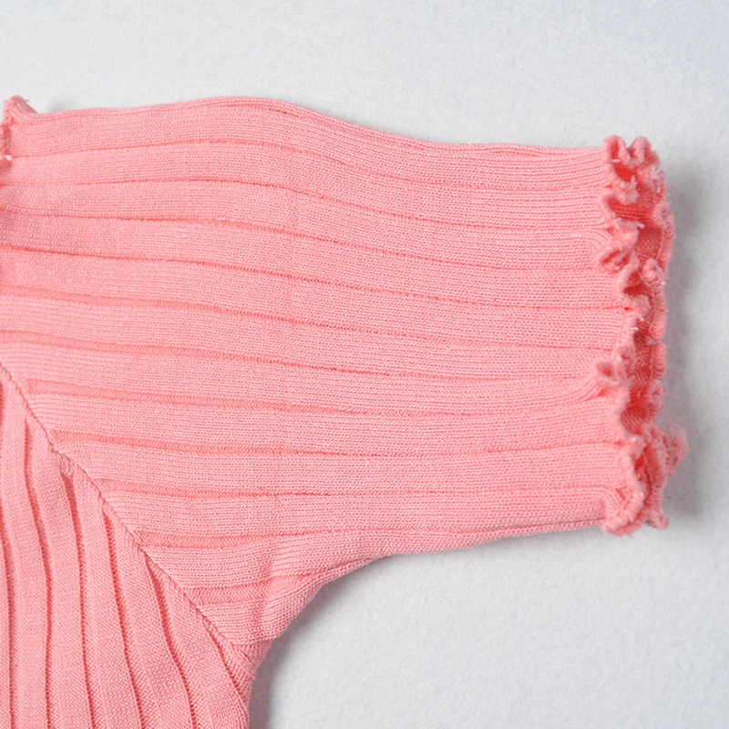 

Women T-shirt Off Shoulder Knitting Crop Tops Women Fashion Solid Short Sleeve Skinny T-shirts Women 2021 Summer