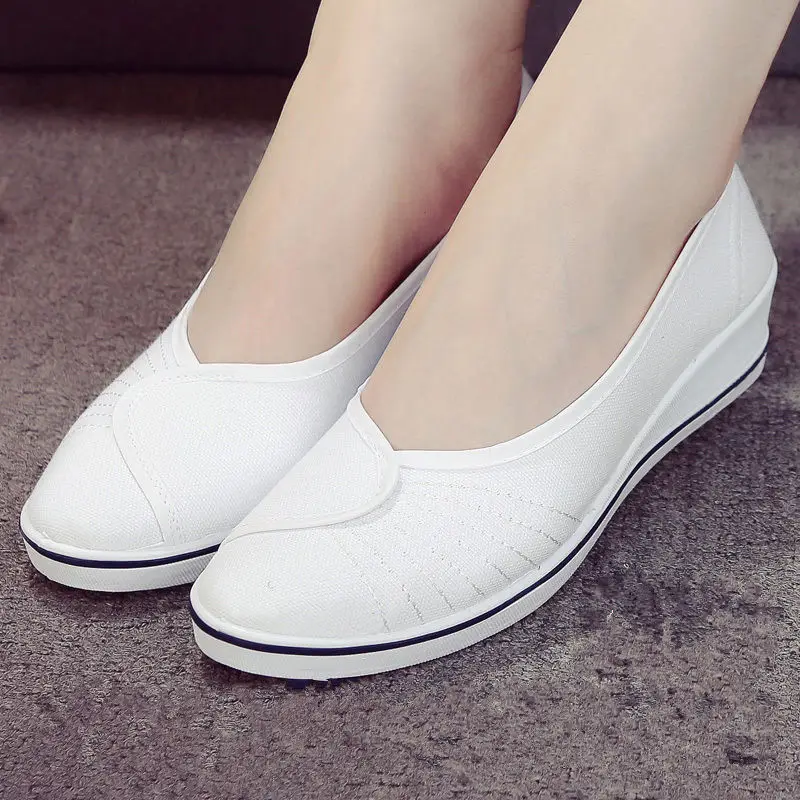2021 Hot High Top Casual Shoes Women Cute Sweet Comfy Wedge Loafers Female Spring Autumn Flat Shoes Tenis Feminino Soft Footwear