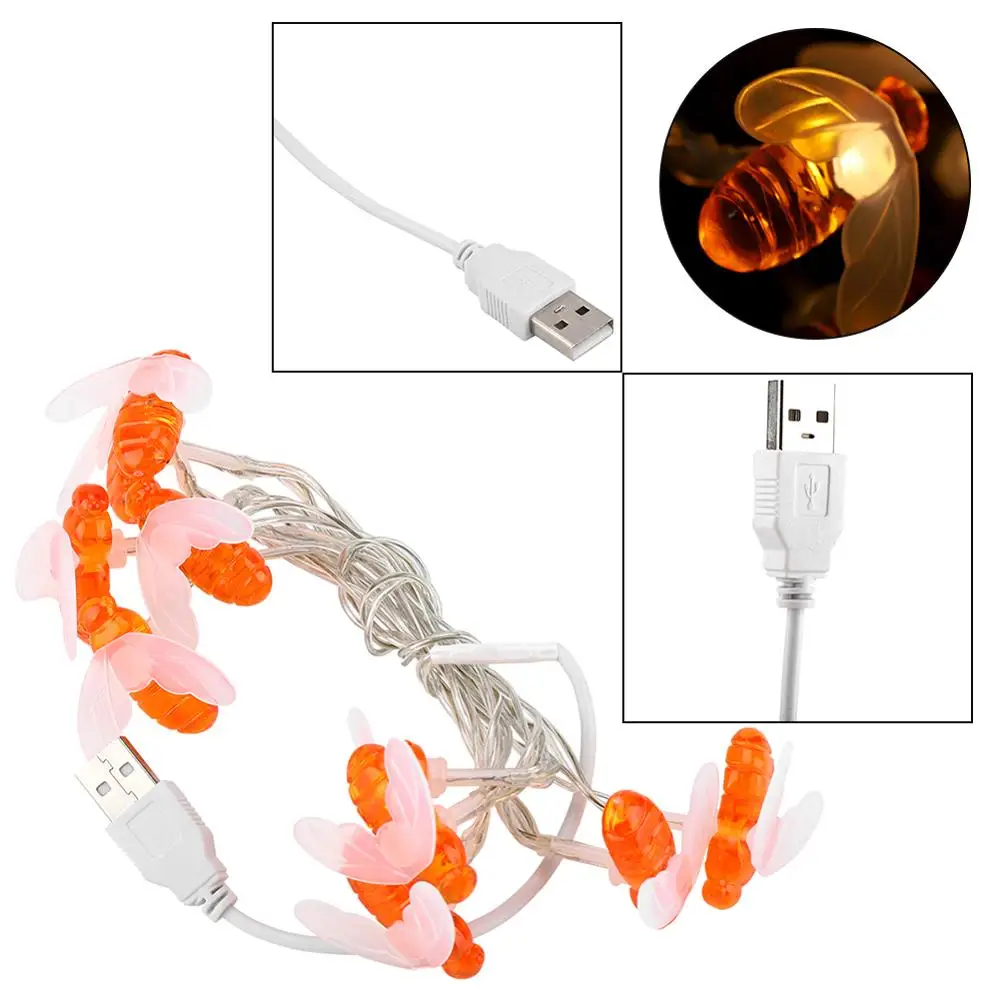 1m 10led USB Светодиодный светильник на солнечных батареях, медовая пчела, свадебная гирлянда, сказочный светильник, забор, патио, Рождественская гирлянда, светильник, вечерние гирлянды для сада - Испускаемый цвет: 1m 10led USB
