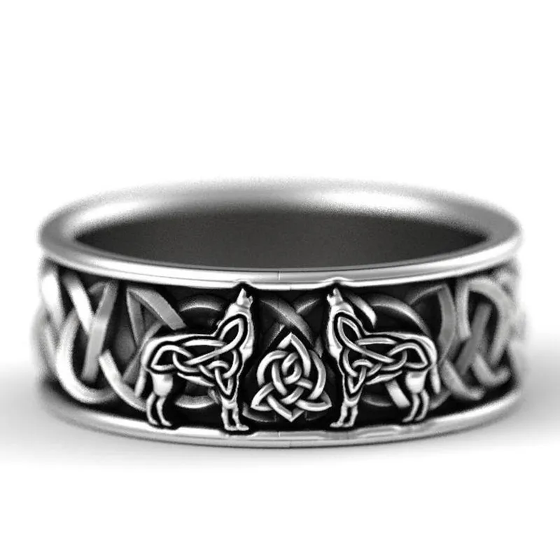 Мужское кольцо с тотемным волком из нержавеющей стали в стиле хип хоп Викинг Волк