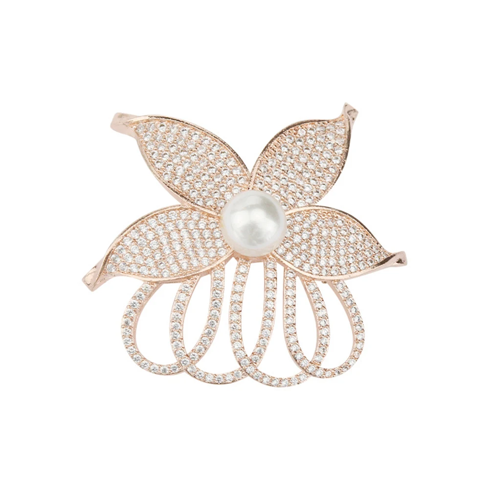 

New fashion retro flower shape copper inlaid zircon brooch inlaid with pearl brooch flower brooch brooch Ladies brooch