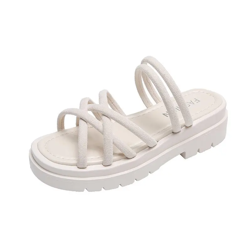 

Shoes Woman 2021 House Slippers Platform Luxury Slides Low Pantofle Designer Summer New Hoof Heels Rubber Scandals PU Fabric