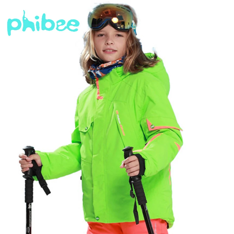 Phibee/лыжная куртка для мальчиков и девочек; теплая дышащая детская зимняя одежда; ветрозащитное водонепроницаемое дышащее пальто
