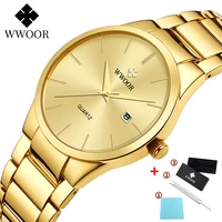 wwoor men watches 2021 luxury brand gold full steel quartz wristwatch men sport waterproof date watch with box relogio masculino