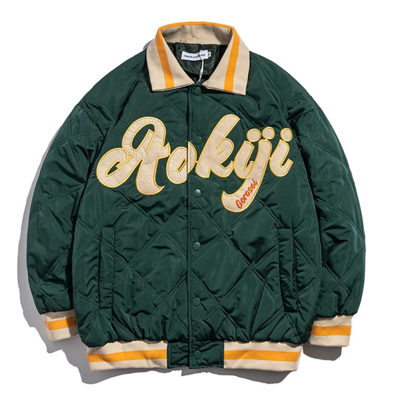 

Men Letter Embroidery Vintage Jacket Rib Sleeve Baseball Jacket Unisex Hip Hop Oversize Streetwear Turn Down Collar Jackets