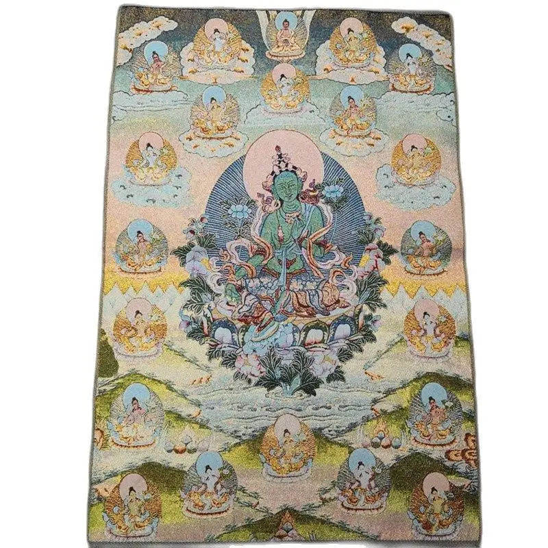 

China Old Tibet Silk Thangka Like Hanging Painting Fengshui Green Tara Portrait