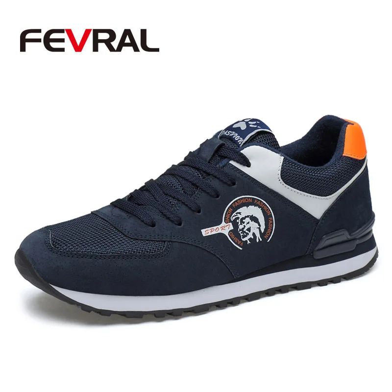 01 Dark Blue FEVRAL/мужские кроссовки из натуральной кожи и сетчатого материала; дышащие кроссовки; светильник; уличная прогулочная обувь; сезон весна-лето-осень; повседневная обувь - Цвет: 01 Dark Blue