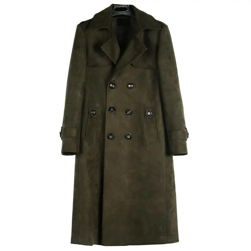 Мужское длинное пальто двубортное из замши размера плюс 6xl сезон осень-зима |