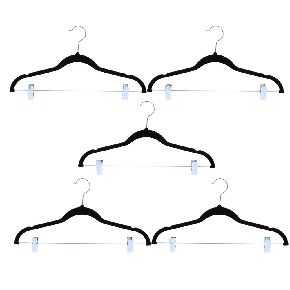 

5pcs Non-Slip Hanger Practical Simple Cloth Hanger With Clip for Coat Pant Dress (Black)