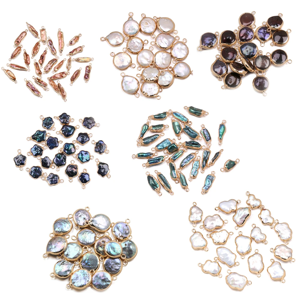 

Elliptical Double Hole Connector Charms Natural Freshwater Pearl Pendants for Jewelry Making DIY Earrings Necklace Accessories