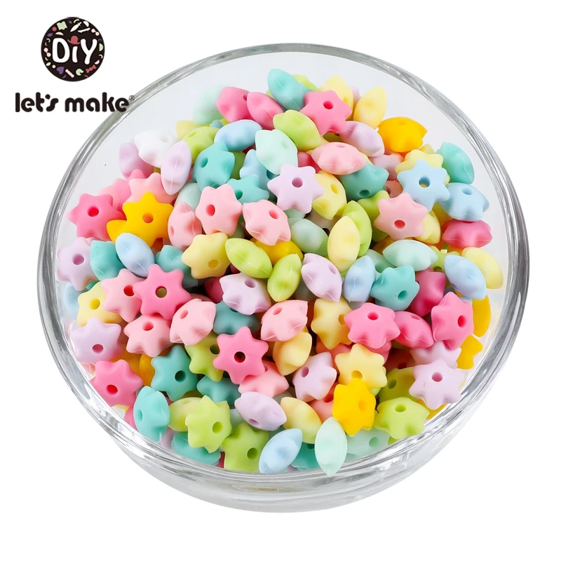 Let's Make-mordedor de silicona Mini Star para beb&eacute;, cuentas hexagonales para lactancia, dientes de silicona de Color caramelo, 50 Uds.-0