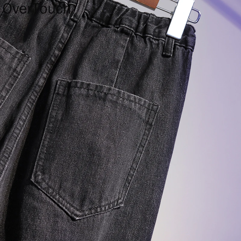 

2021 Plus Size Women Jeans Denim Harem Pants Female Black Basic Jeans Pockets Solid Japanese Buttons Large Pants Oversize 5XL