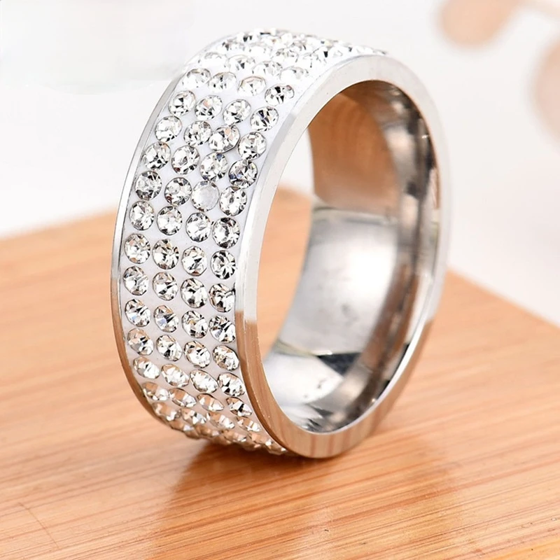 

Fashion Exquisite Stainless Steel Silver Plated White Zircon Wedding Ring Bride Engagement Party Jewelry Birthday Gift Size 6-11