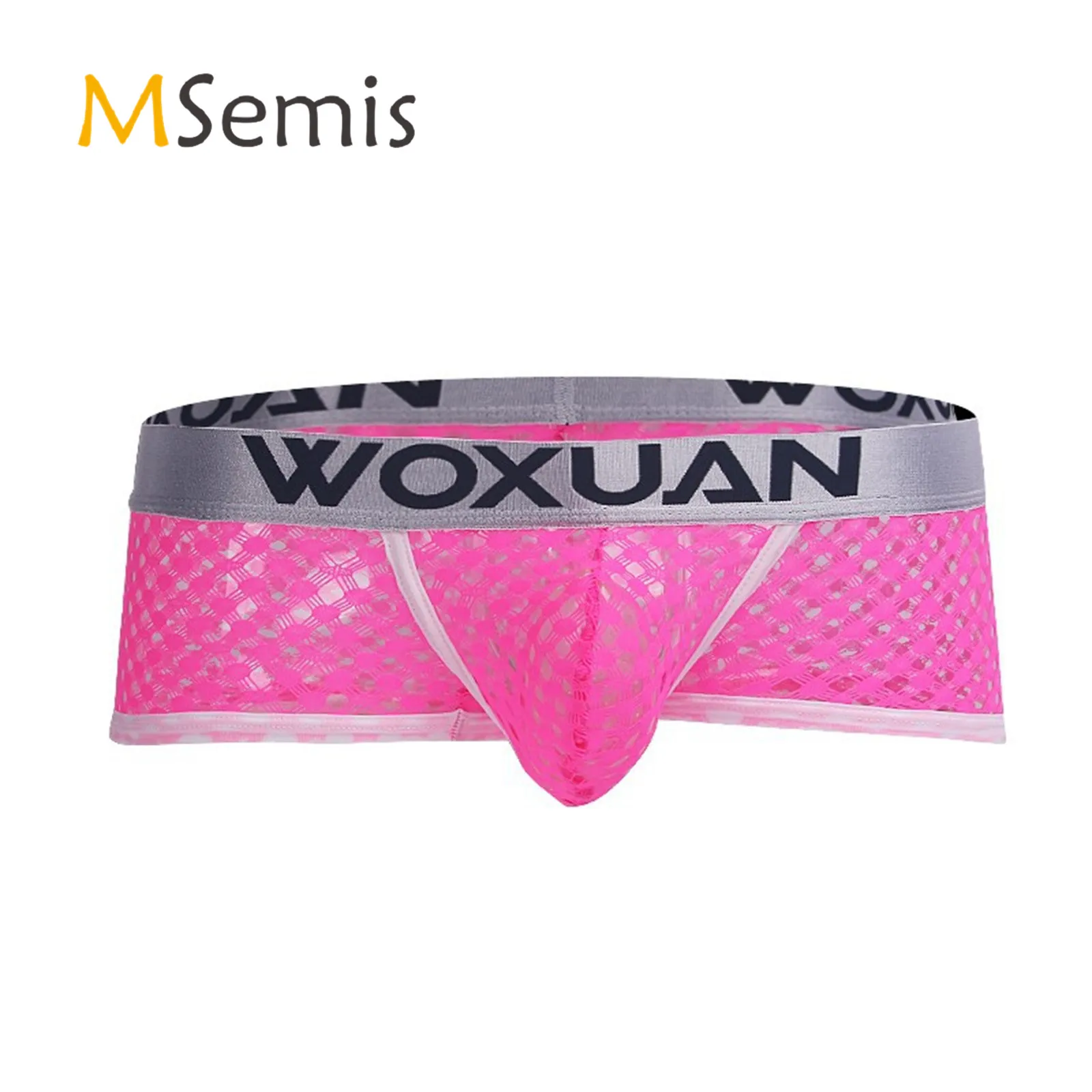 

Mens Lingerie Sexy Transparent Panties Elastic Waistband Letter Print Grid See-through Style Breathable Underwear Boxer Briefs