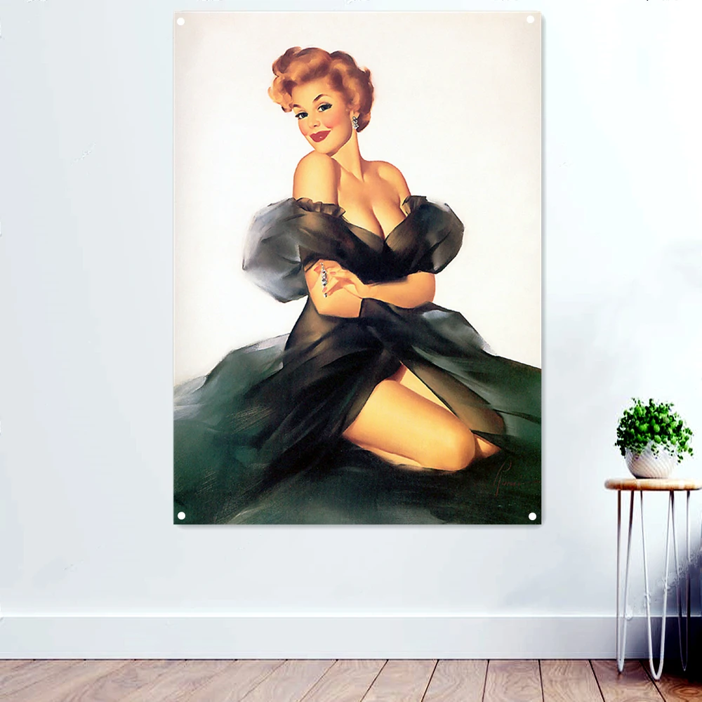 

Vinatge WW II Sexy Pin up Girl Banner Flag Retro Hanging Painting Tapestry Sexy Lady Art Posters and Prints Mural Wall Sticker 4